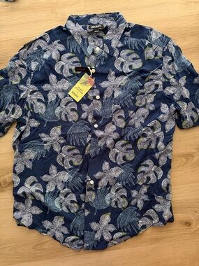 Mix&Ny Navy Floral Short-Sleeve Button-Down Shirt